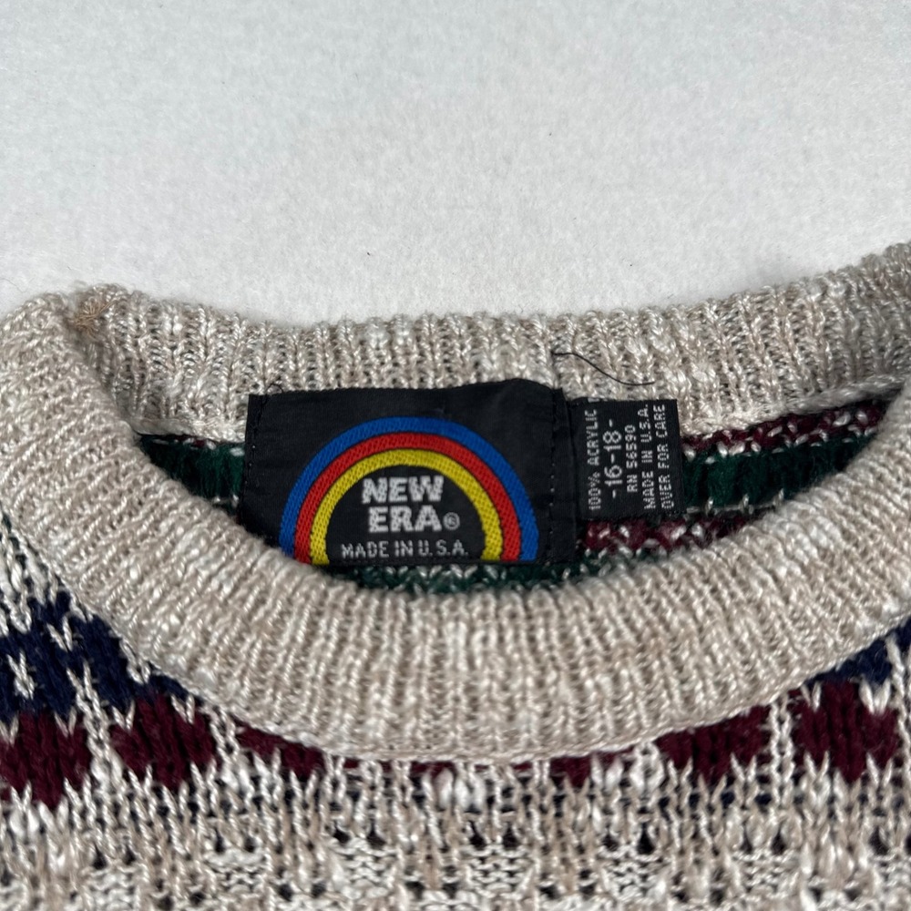 Vintage New Era Kids Fair Isle Sweater Made in USA Knit Crewneck Size 16-18 - Picture 2 of 8